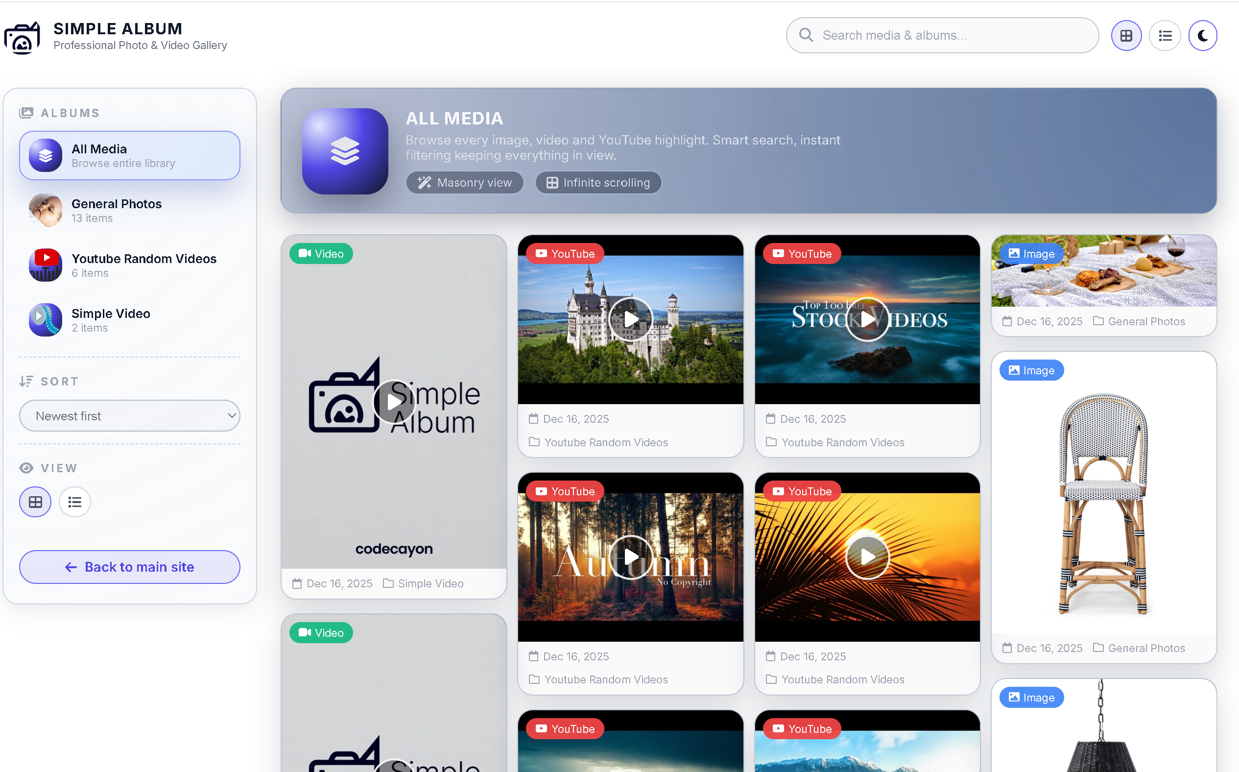 📸 SimpleAlbum – Photo, Video and YouTube Gallery System (PHP and MySQL)